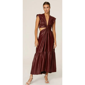 A.L.C. Wine-Burgundy Twist Cutout Midi Dress